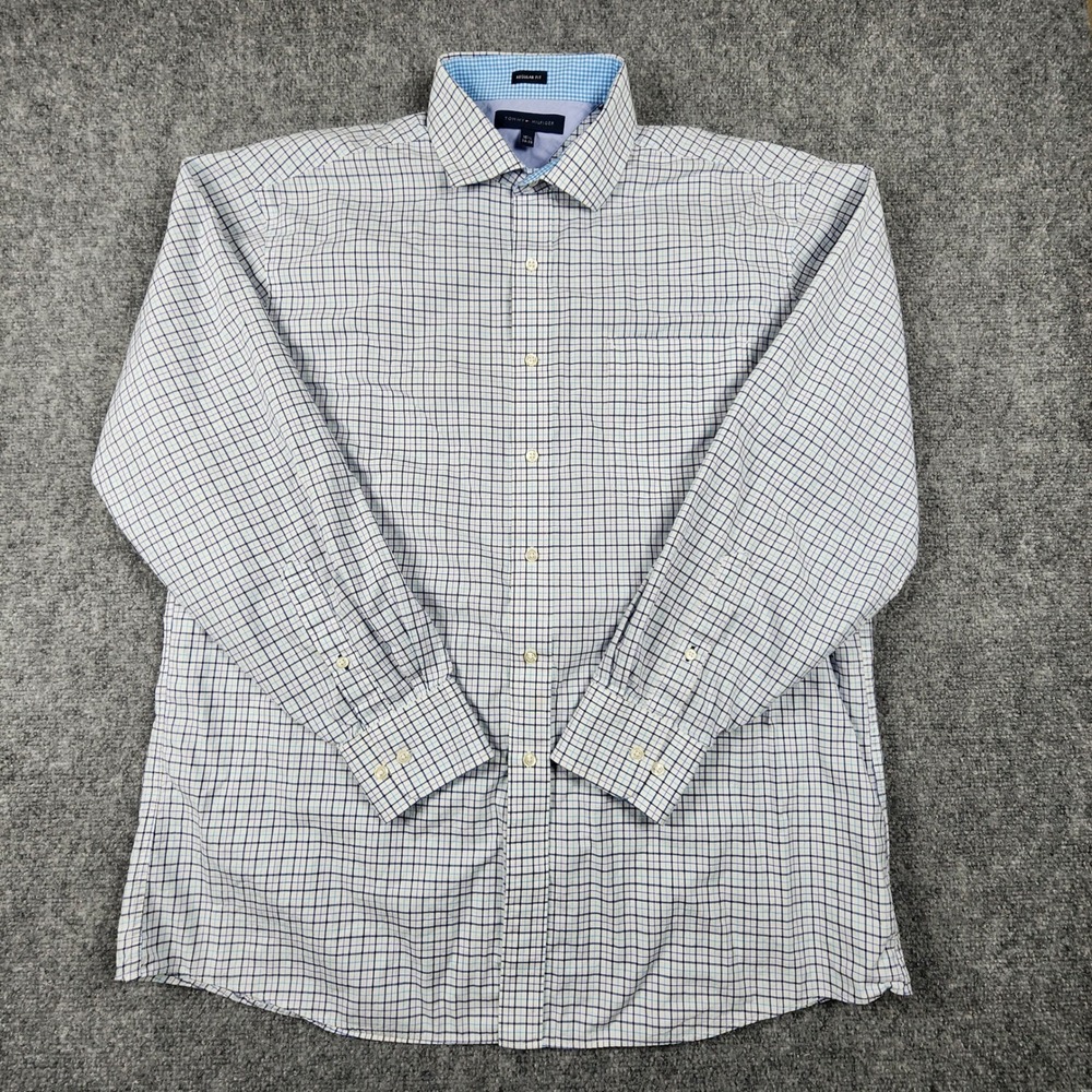 Tommy Hilfiger Mens Regular Fit TattersallCheckButton Down Shirt Blue 16.5 34-35